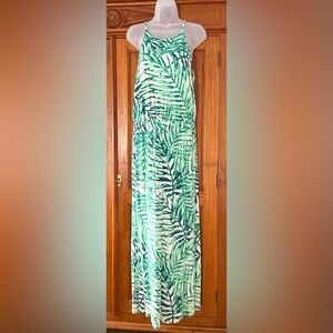 Serra beautiful Green Leaf Print Maxi Dress